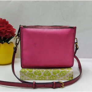 Fossil Pink Pebbled Leather Zipper Pockets Crossbody Bag